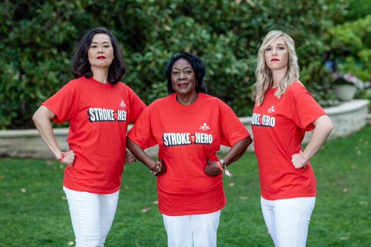 three women in stroke hero tee shirts